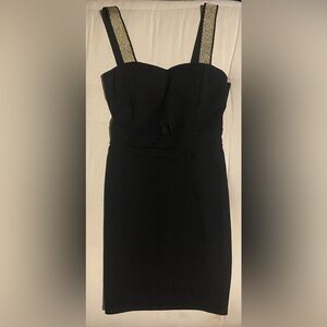 Black Mini Dress with Gold Straps